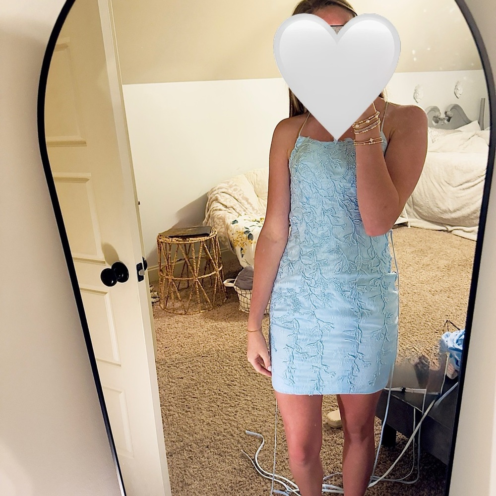 Light Blue Lace Square Neck Mini Dress